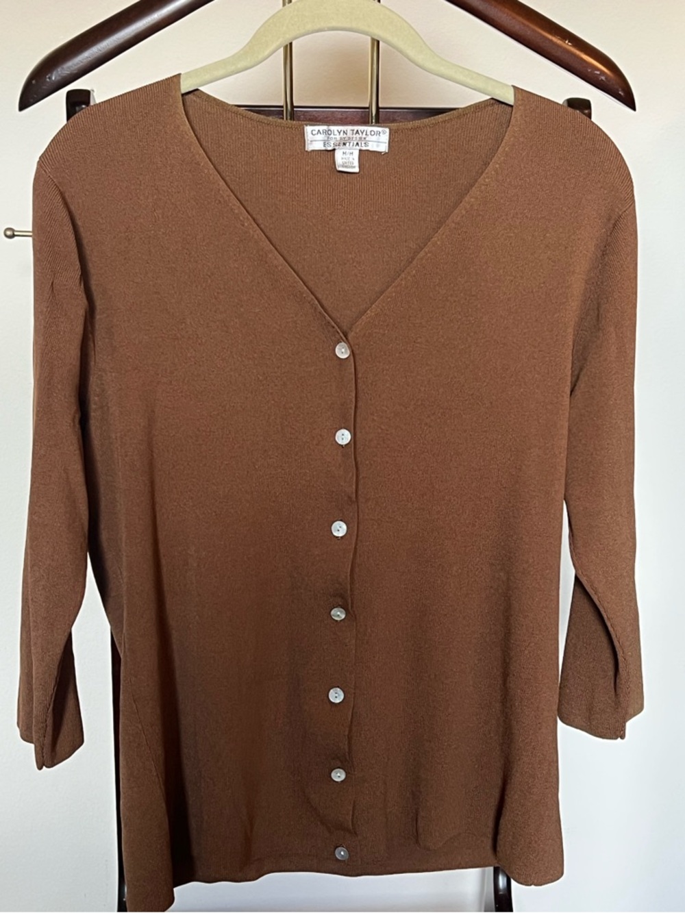 Carolyn Taylor Brown Ribbed Knit Cardigan made in UK, Size M